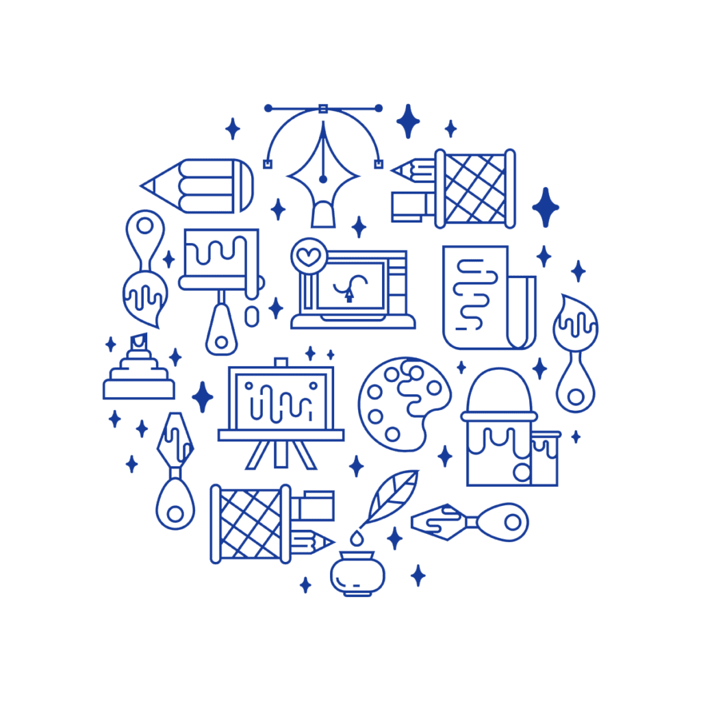 multiple stationary related icons to in a circle